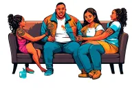 3 daughters playing with father tattoo design idea