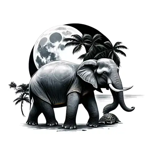 elephants, turtles and the moon  tattoo design idea