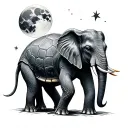elephants, turtles and the moon  tattoo design idea