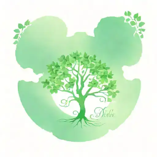 clover tree of life with hidden initials "D W" in branches tattoo design idea