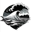 vague surf board tattoo design idea