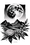 full moon cycle AND TABLE MOUNTAIN AND PROTEAS tattoo design idea