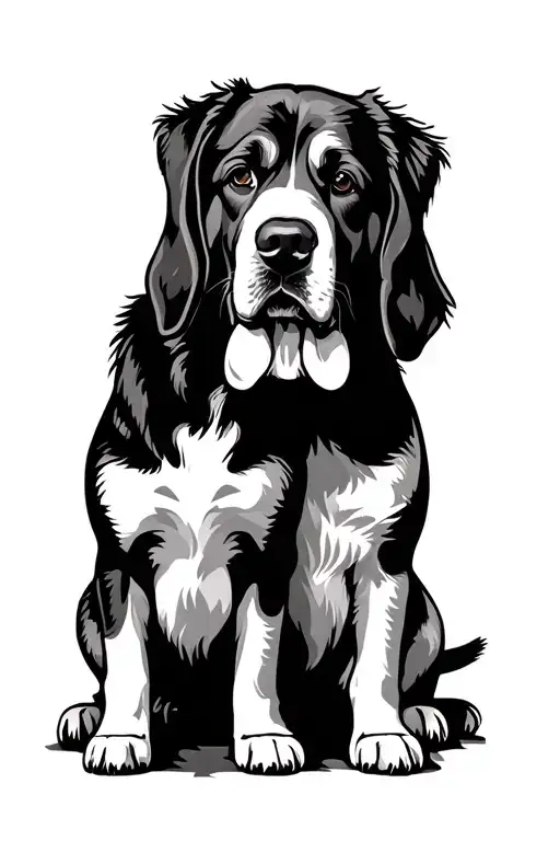 St. Bernard golden retriever bloodhound sitting together tattoo design idea