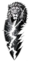 Leo warrior shattered shield lightning tattoo design idea