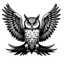 a graphic symbolic image of an owl with outstretched wings, symmetrical about the vertical axis, the ends of the wings r tattoo design idea