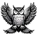 a graphic symbolic image of an owl with outstretched wings, symmetrical about the vertical axis, the ends of the wings r tattoo design idea