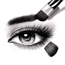 makeup brushes in hand and a face with strongly defined eyelashes tattoo design idea