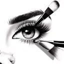 makeup brushes in hand and a face with strongly defined eyelashes tattoo design idea