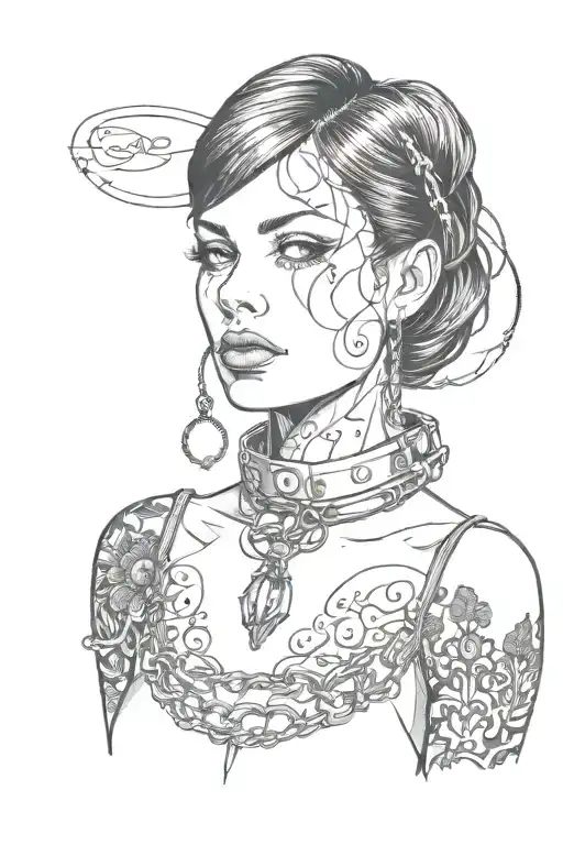 kinky Sissy Slave Pink Leather Collar With Chain Leash Short Dark Brown Hair Blue Eyes Flat Chest Tattoo tattoo design idea