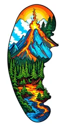 volcano forrest and mountains tattoo design idea