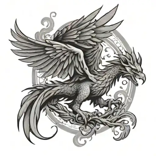 phoenix with outstretched wings and a dragon on the right tattoo design idea