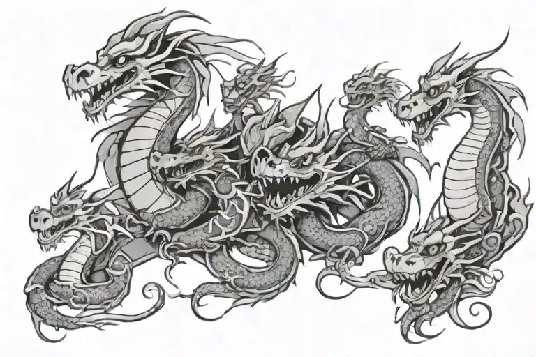 family of 5 dragon wrapped tattoo design idea