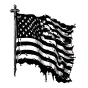 Tattered American flag, soldier's cross, military remembrance sleeve tattoo design idea