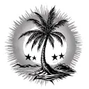 COCONUT TREE WITH 3 STARS AND A SUN tattoo design idea