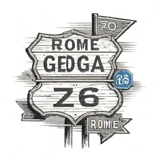 highway sign with Rome Georgia on it, the numbers 706 in bold and a suburban town in background tattoo design idea