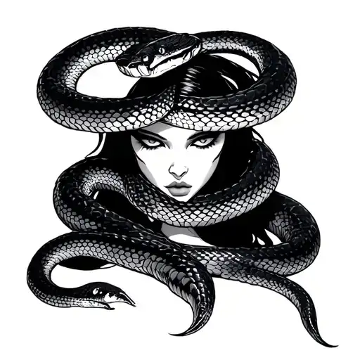 demonic snake depressed lady tattoo design idea