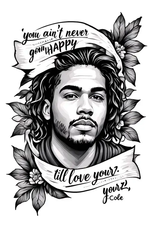 lyric quote "you ain't never gonna be happy till you love yourz. - J. Cole" tattoo design idea