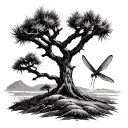 Joshua tree with a dragonfly landing on it  tattoo design idea