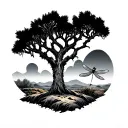 Joshua tree with a dragonfly landing on it  tattoo design idea