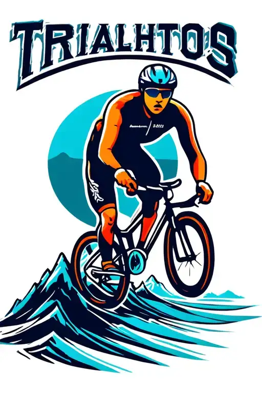 Mountain and sea landscape logo triathlon tattoo design idea