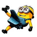 A playful minion waves a toy airplane and pretends to send it flying into the sky tattoo design idea