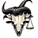 feminine taurus bull skull with Libra scales tattoo design idea
