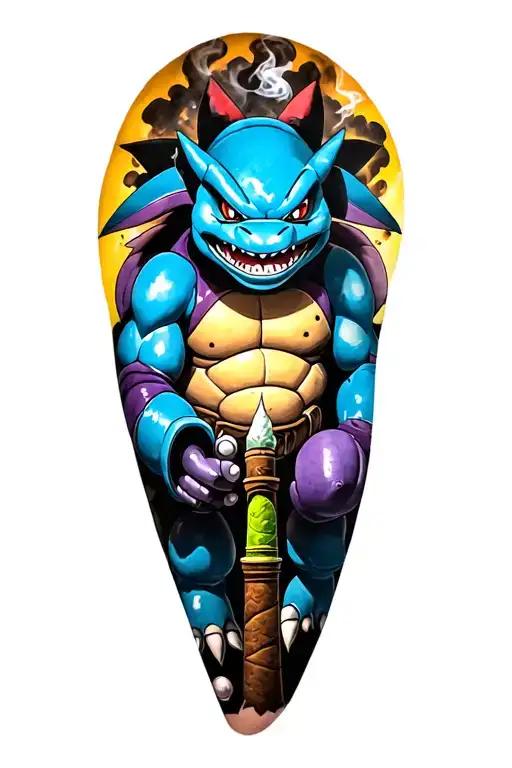 Blastoise and Gengar, Smoking joint, "highly detailed" stoners tattoo design idea