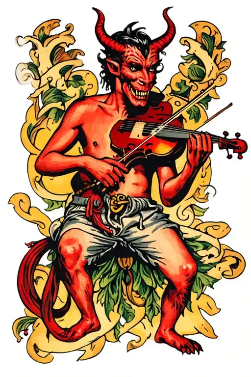 devil playing fiddle tattoo design idea