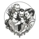 3 daughters with dad outline tattoo design idea