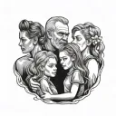 3 daughters with dad outline tattoo design idea