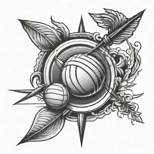 bow and arrow and volleyball  tattoo design idea