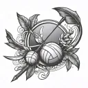 bow and arrow and volleyball  tattoo design idea