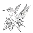 hummingbird with rose and sword tattoo design idea