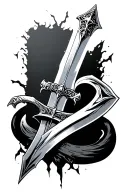"To death enemy" cracked sword tattoo design idea