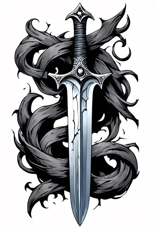 "To death enemy" cracked sword tattoo design idea