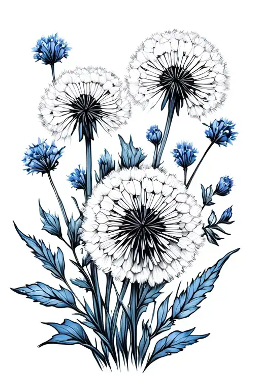 bluebonnet and dandelion tattoo design idea