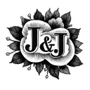 Couple tattoo for ring finger in black and grey include Initials J & J. tattoo design idea
