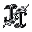 Couple tattoo for ring finger in black and grey include Initials J & J. tattoo design idea