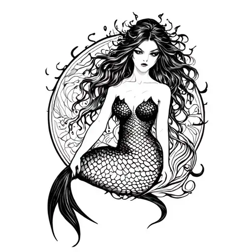 evil dark mermaid tattoo design idea