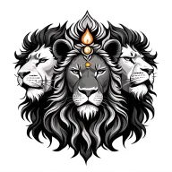 three headed lion looking different sides with ashok chakra  tattoo design idea