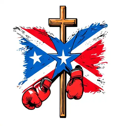 Puerto Rico flag, a cross and boxing gloves tattoo design idea