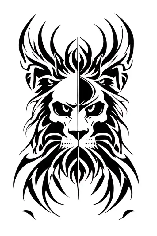 lion face half skull half lion face tattoo design idea