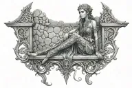 hyper realistic elven goddess sitting on stone wall tattoo design idea
