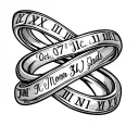 only line art in an infinity ring with mom and dads birthdays. Oct 17 and June 3 in Roman numerals tattoo design idea