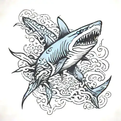 diving cave shark   tattoo design idea