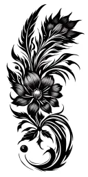 dark flower, elegant, feather, tattoo design idea