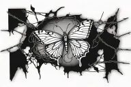 butterfly and barbed wire wrapped tattoo design idea