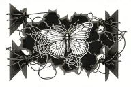 butterfly and barbed wire wrapped tattoo design idea