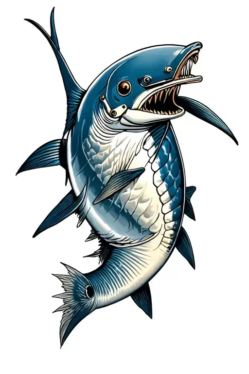 blue Marlin Korean War helmet tattoo design idea