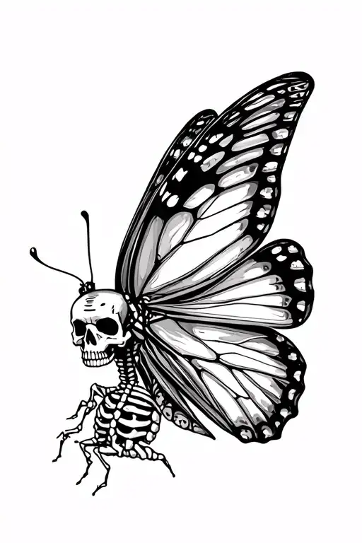 butterfly with skeleton skull wings viewed from above tattoo design idea